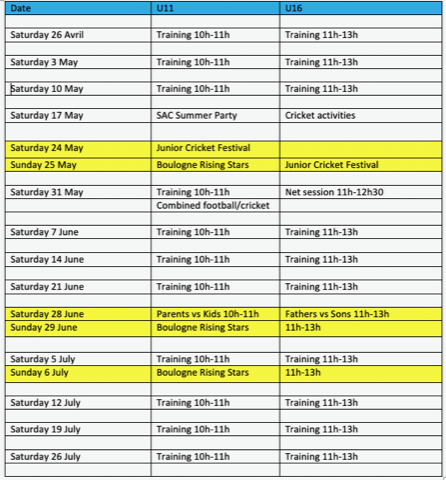 Junior Cricket 2025 Schedule Apr Jul